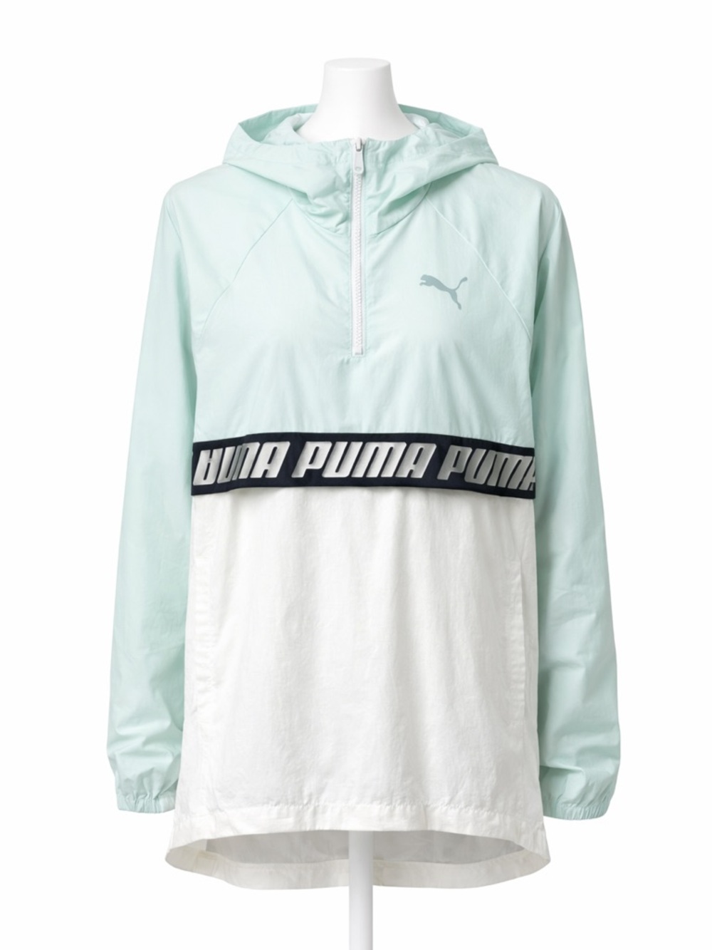 Puma Windbreaker Jacket Womens Size S Mint Green White Pullover Hooded